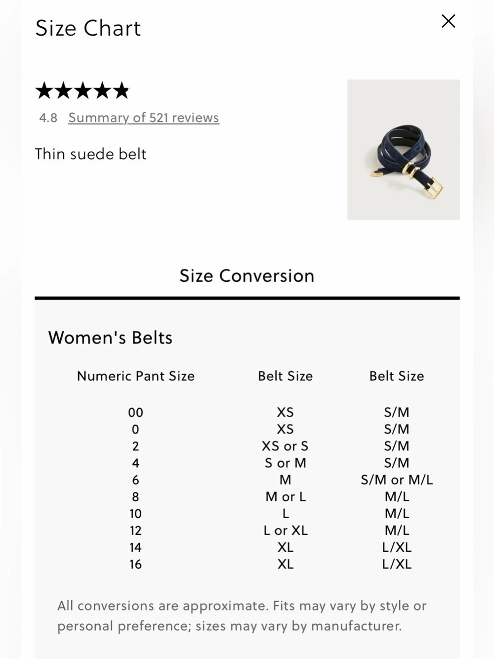 NEW J. Crew Thin Suede Belt Darkest Indigo shiny gold buckle CH541 $70 Navy XS - Picture 5 of 11